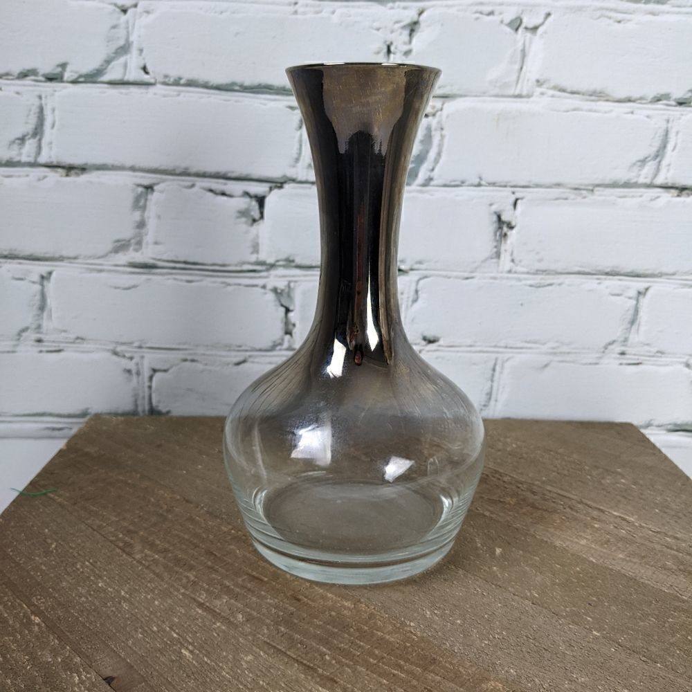 Silver fade mid century wine decanter / vase, queens lusterware glass decanter